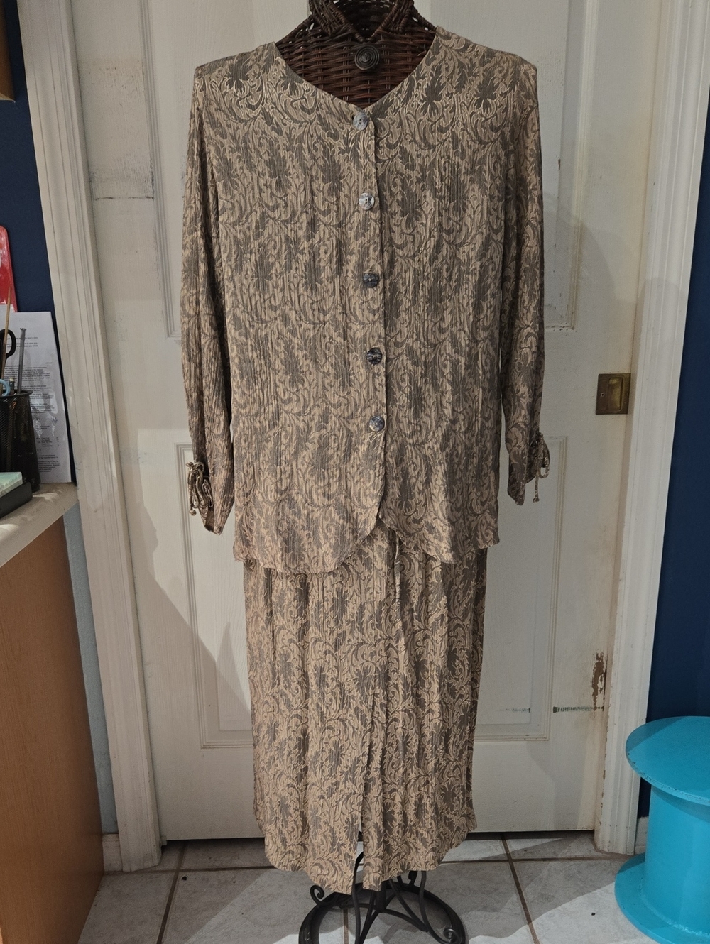 Carole Little Brown And Gold Woven Basket-Texture 2 Pc Coord Skirt Set
